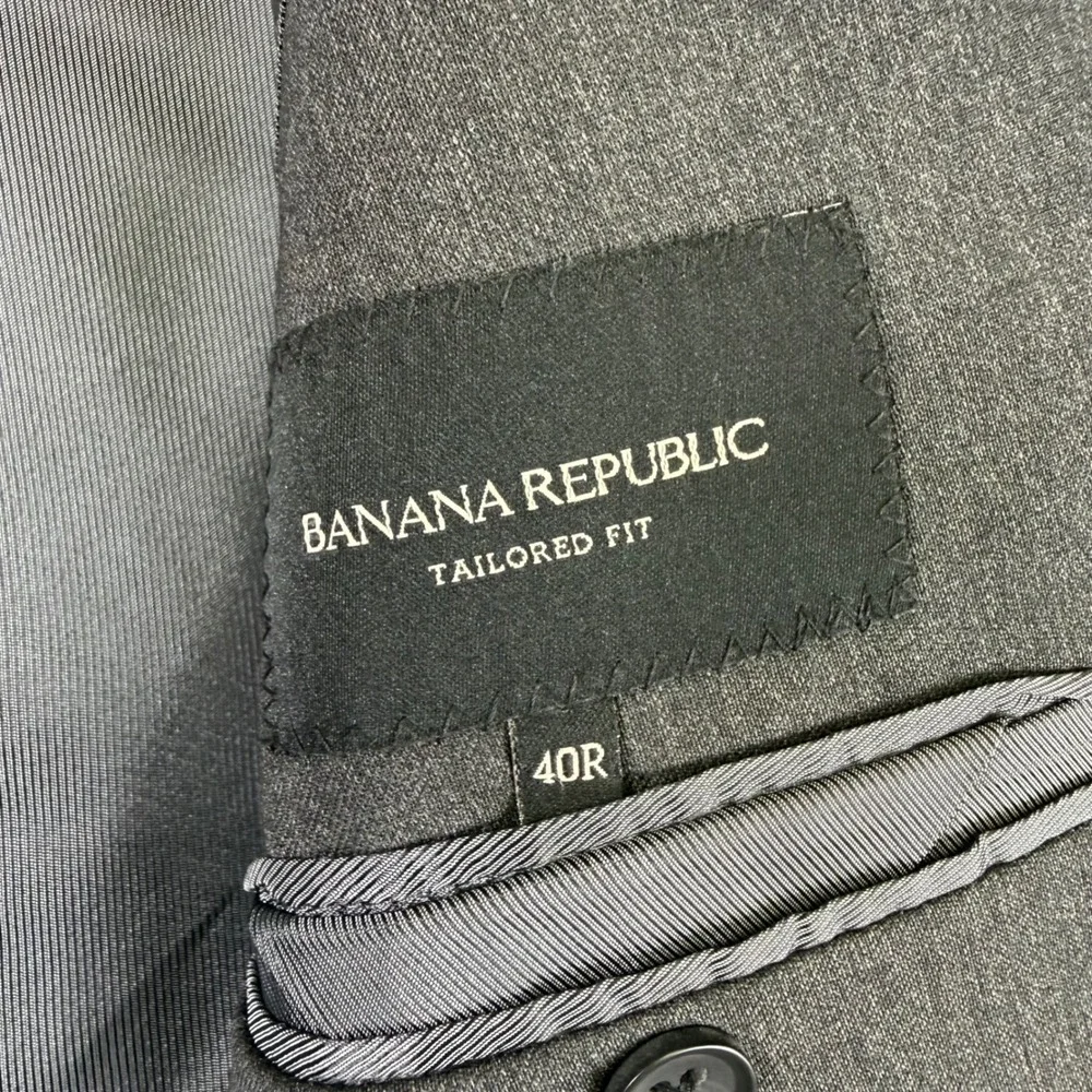 Banana Republic Blazer Men 40R Charcoal Grey Lanificio Italian Wool Tailored Fit